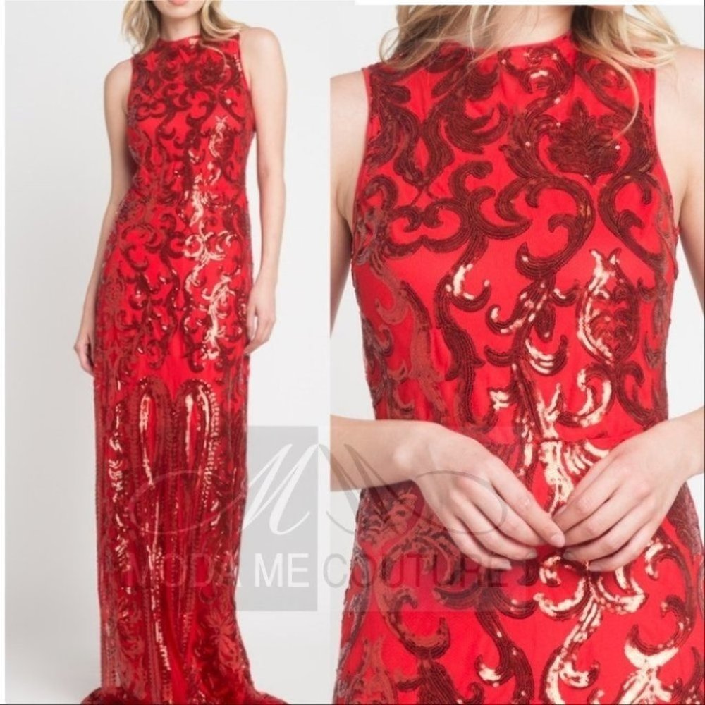 DRESS FORMAL LADY IN RED SEQUIN GOWN MAXY